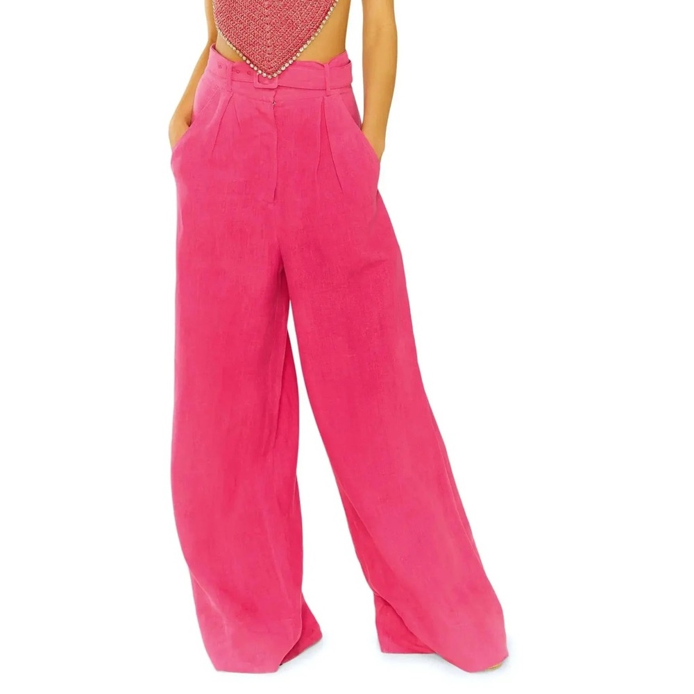 NWT LisaMaree Beyond Belief Linen Wide Leg Pants in Pink